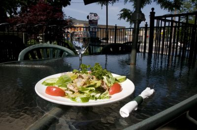 Food on the patio. 